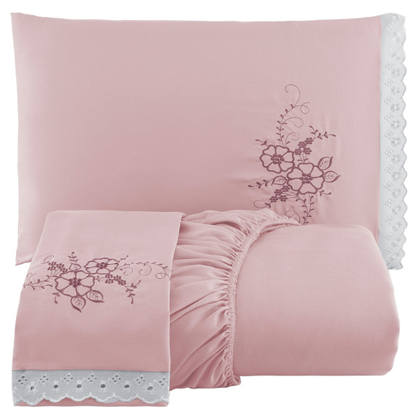 Jogo De Cama Lençol Queen Bordado Advance 3 Peças - Rosê - 10