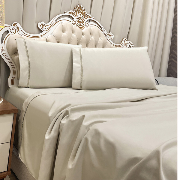 Jogo De Cama Lençol Queen Realce Percal 400 Fios 4 Peças - Be