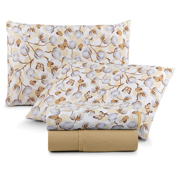 Jogo De Cama Lençol Sonho Bom Queen Em Malha 4 Peças - Caqui