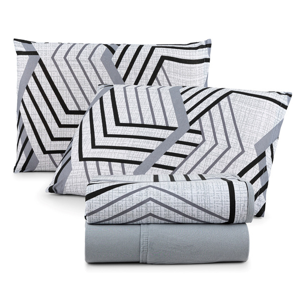 Jogo De Cama Lençol Sonho Bom Queen Em Malha 4 Peças - Cinza