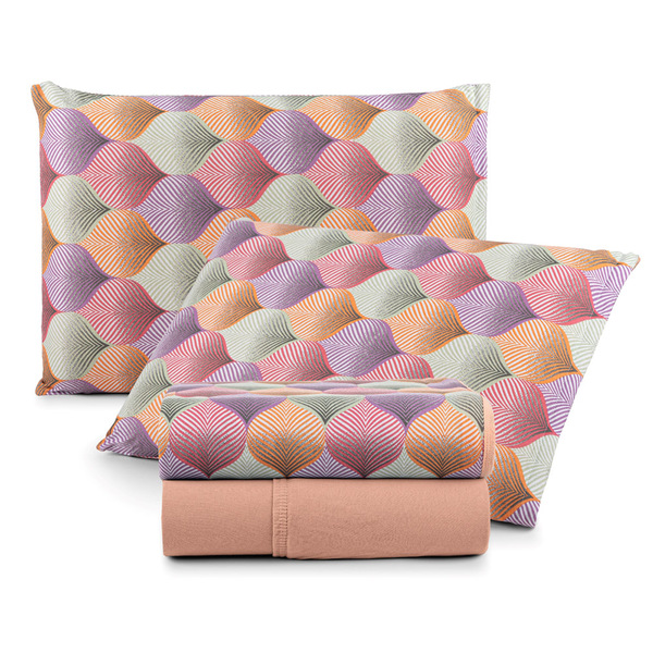 Jogo De Cama Lençol Sonho Bom Queen Em Malha 4 Peças - Salmão