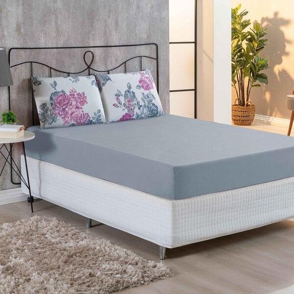 Jogo De Cama Malha Lençol 2 Peças Solteiro Floral Cinza