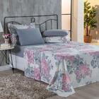 Jogo De Cama Malha Lençol 3 Peças Solteiro Floral Cinza