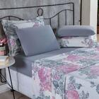 Jogo De Cama Malha Lençol 3 Peças Solteiro Floral Cinza