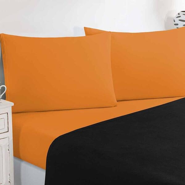 Jogo De Cama Malha Lençol 4 Peças Casal - Preto/laranja