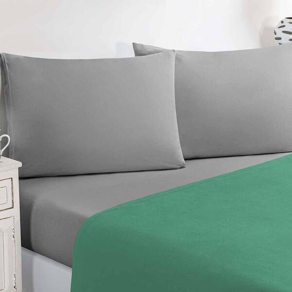 Jogo De Cama Malha Lençol 4 Peças Casal - Verde Jade/cinza