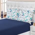 Jogo De Cama Malha Queen Quality 03 Peças - Geométrico Azul