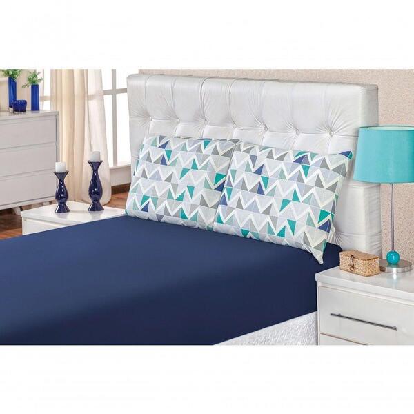 Jogo De Cama Malha Solteiro 02 Peças - Geométrico Azul