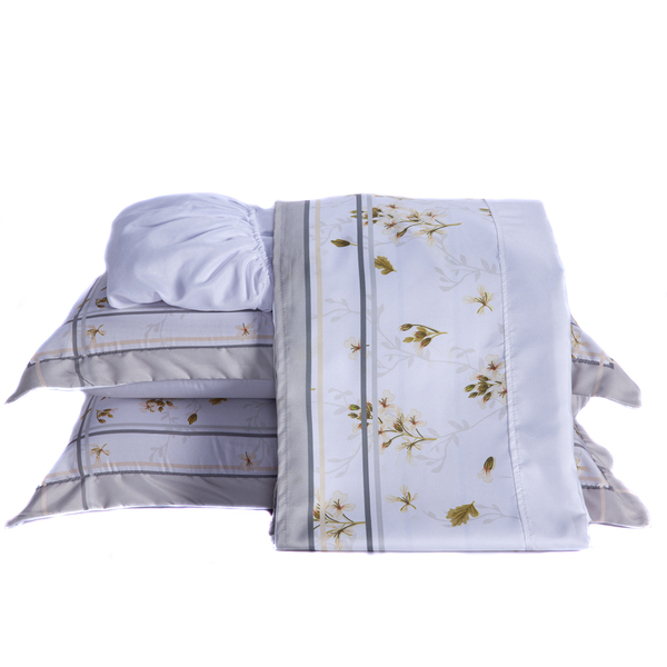 Jogo De Cama Maya Branco/caqui Casal Padrão 04 Peças - Percal