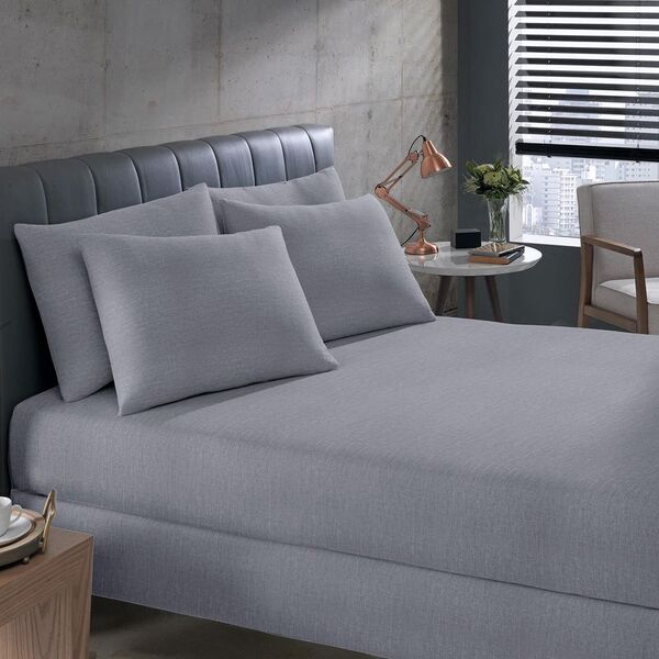 Jogo De Cama Mescla Cinza Malha Buettner Cinza Solteiro