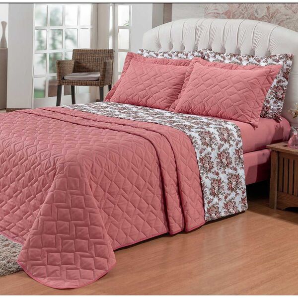 Jogo De Cama Para Casal Premium Floral 180 Fios Rosê 04 Peças