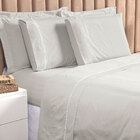 Jogo De Cama Ponto Palito Cinza Queen Size 3 Peças Liso 160 F