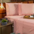 Jogo De Cama Ponto Palito Liso King 04 Peças - Percal 200 Fio