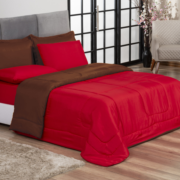 Jogo De Cama Primor Queen Kit 6 Pçs Vermelho E Marrom Casa Do