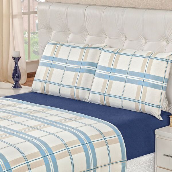 Jogo De Cama Quality Xadrez Azul Malha 100% Algodão Queen 04