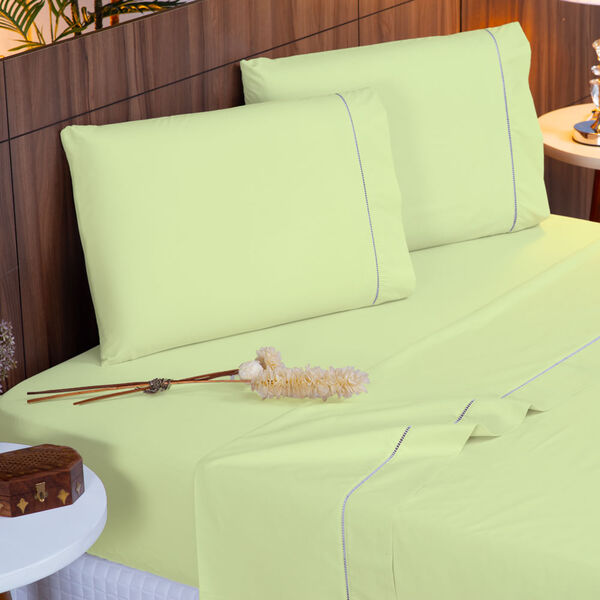 Jogo De Cama Queen 140 Fios Ponto Palito Verde Valle Enxovais