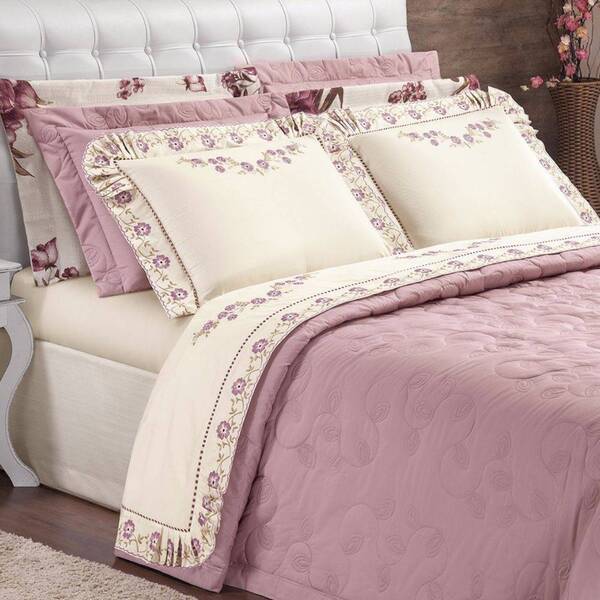 Jogo De Cama Queen 200 Fios Yasmin Bordado Palha Casaborda 4