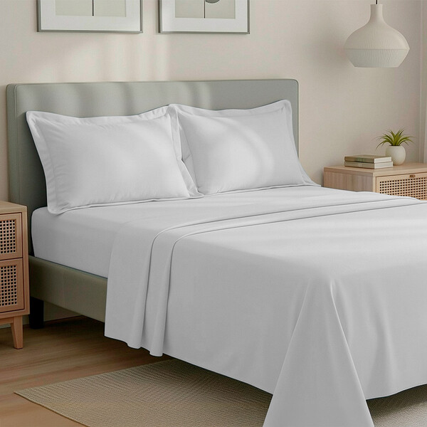 Jogo De Cama Queen 300 Fios Percal Algodão Com Bordado 4 Peça