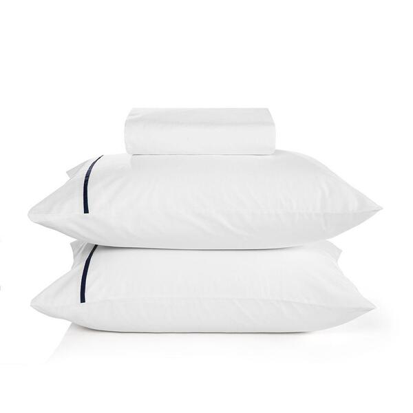Cama posta: Jogo de Cama 3 Peças Queen Branco com Azul Marinho