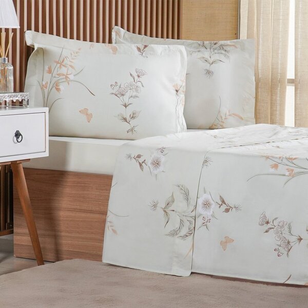 Jogo De Cama Queen 4 Pçs 200 Fios 100% Algodão 160x200x35cm O