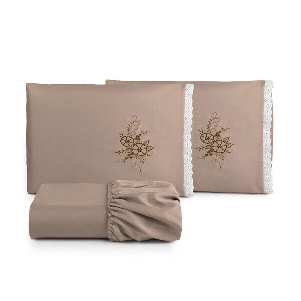 Jogo De Cama Queen Avelã Bordado Microfibra 3 Peças
