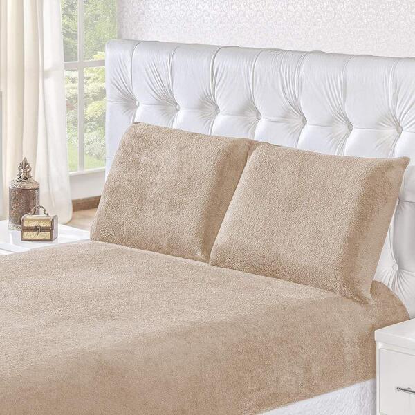 Jogo De Cama Queen Inverno Manta Flannel 3 Pç - Cáqui