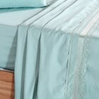 Jogo De Cama Queen Microfibra 300 Fios Bordado Inglês Azul Nu