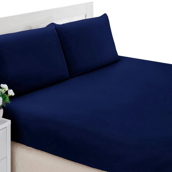 Jogo De Cama Queen Simples De 3 Peças Azul Marinho