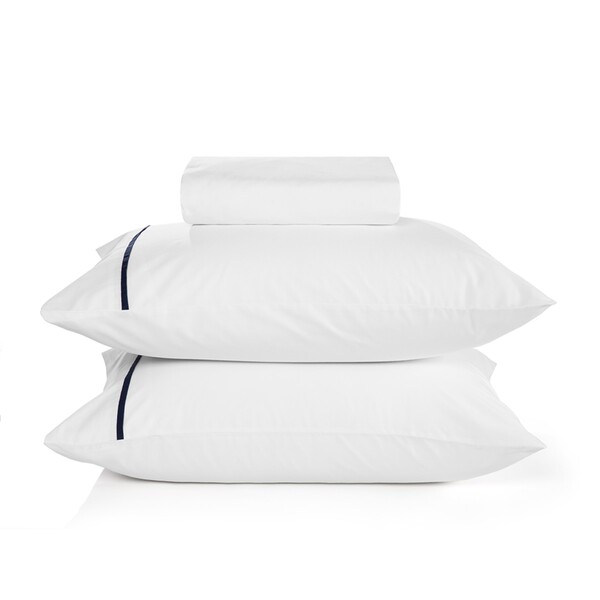 Jogo de Cama Casal Queen Size Liam Algodão Branco e Marinho 158x198cm Karsten