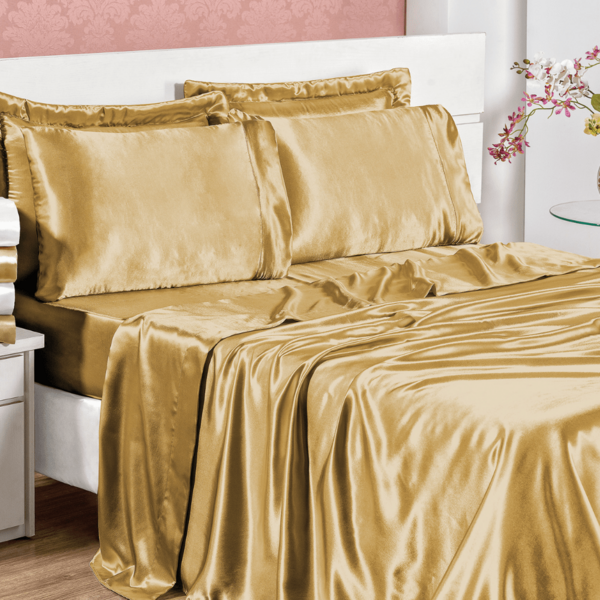 Jogo De Cama Queen Sublime Dourado Valle Enxovais 4 Peças