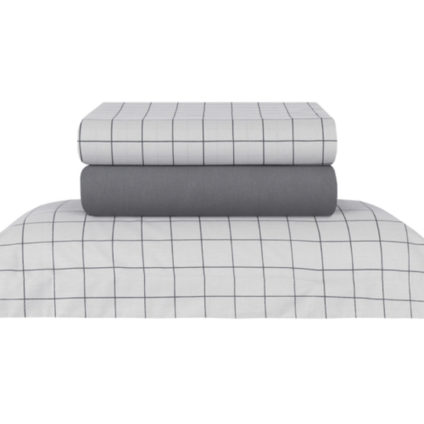 Jogo De Cama Queen Xadrez Cinza Naturalle