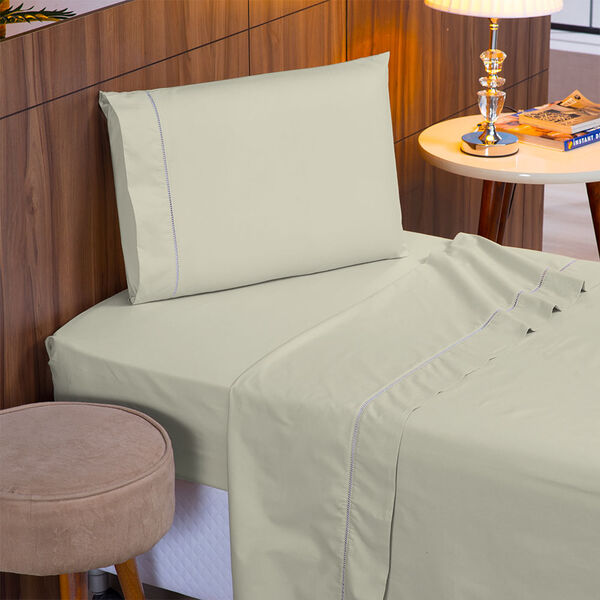 Jogo De Cama Solteiro 140 Fios Ponto Palito Caqui Valle Enxov