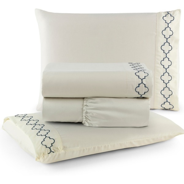 Jogo De Cama Solteiro 300 Fios Com  Bordado 3 Peças Cor:mykon