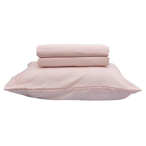 Jogo De Cama Solteiro 300 Fios Com Bordado 3 Peças Cor:rose S