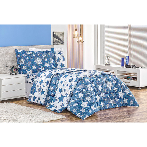 Jogo de cama solteiro azul clearance