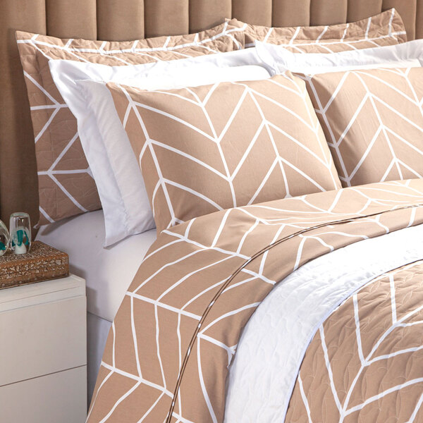 Jogo De Cama Solteiro Estampado Cáqui Geométrico 3 Peças 100%