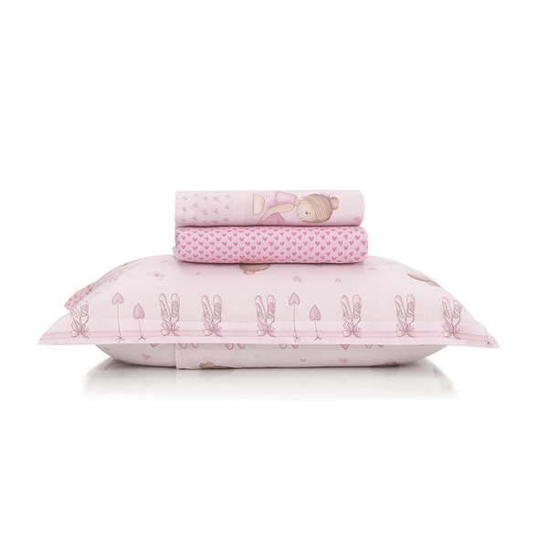 Jogo de Cama Solteiro Infantil Bailarina Rosa Karsten Percal