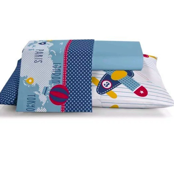 Jogo de Cama Solteiro Infantil Menino Aviões 3peças Santista