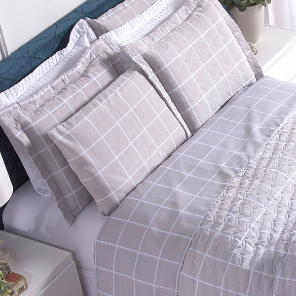 Jogo De Cama Tamanho King Size 3 Peças Estampado Grid Cinza 1