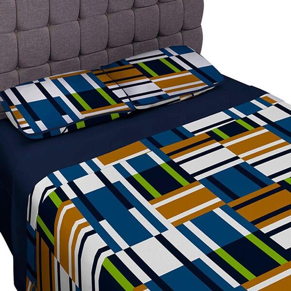 Jogo De Cama Tecebem Casal Malha Luiz 4 Pçs Premium Marinho