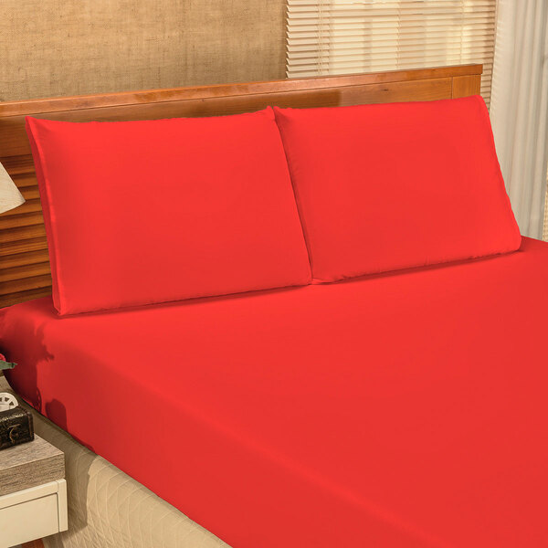 Jogo De Cama Vermelho Padrão Microfibra 3 Peças Microfibra