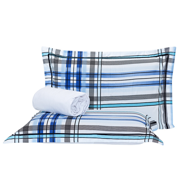 Jogo De Cama Xadrez Azul/branco Queen 03 Peças - Percal 140 F