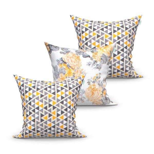 Jogo De Capa De Almofada Amarela 3 Unidades 45cm X 45cm Tecid