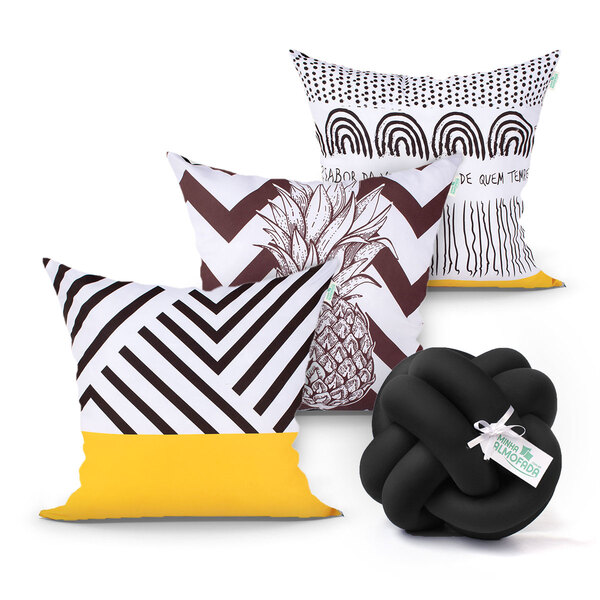 Jogo De Capa De Almofada Amarela E Preta Kit 3 Unidades 45cm