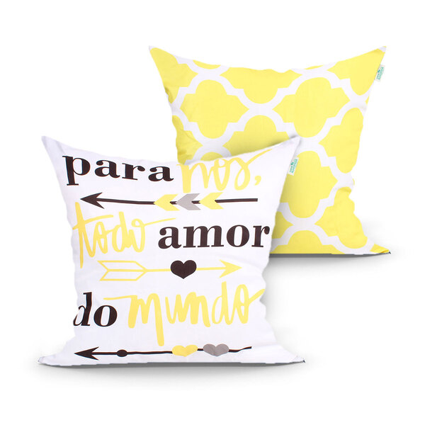 Jogo De Capa De Almofada Estampada Amarela Kit Com 2 Unidades