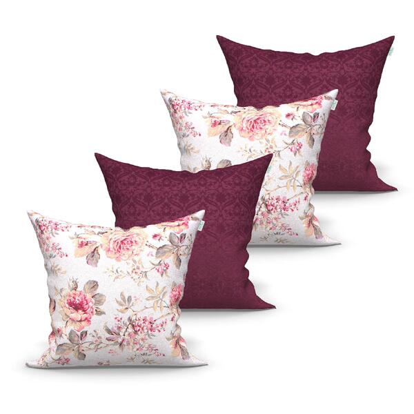 Jogo De Capa De Almofada Floral E Vinho 4 Unidades 60cm X 60c