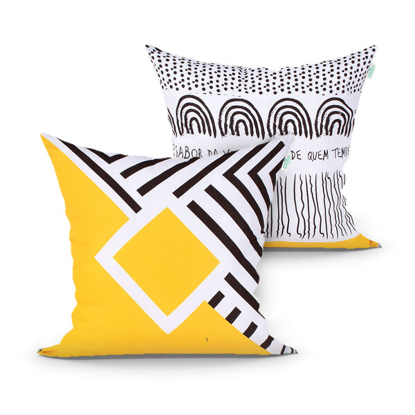 Jogo De Capa De Almofada Geométrica Amarela E Preta Estampada