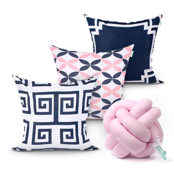 Jogo De Capa De Almofada Para Quarto Estampada Rosa E Azul Ki