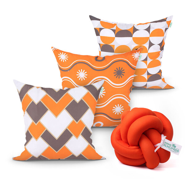 Jogo De Capa De Almofada Para Quarto Laranja Geométrica Kit 3