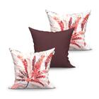 Jogo De Capa De Almofada Vermelha Estampada E Tabaco Lisa 3 U